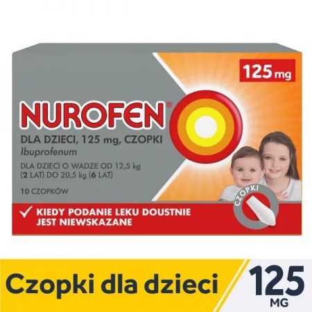 Nurofen dla dzieci, 125 mg czopki, 10 szt. + Mama i dziecko | Dolegliwości dziecięce | Gorączka ++ Reckitt Benckiser