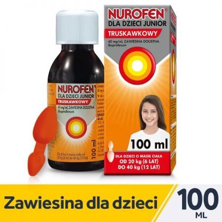 Nurofen dla dzieci Junior, 40 mg/ml zawiesina doustna o smaku truskawkowym, 100 ml + Mama i dziecko | Dolegliwości dziecięce | Gorączka ++ Reckitt Benckiser