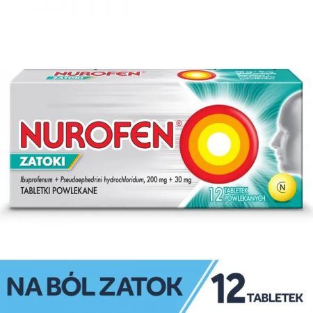 Nurofen Zatoki, 200 mg + 30 mg tabletki powlekane,12 szt. + Bez recepty | Przeziębienie i grypa | Katar i zapalenie zatok ++ Reckitt Benckiser
