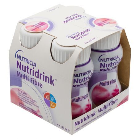 Nutridrink Multi Fibre, płyn o smaku truskawkowym, 4 szt x 125 ml DATA WAŻNOŚCI 07.08.2023 + Bez recepty | Żywienie medyczne ++ Nutricia