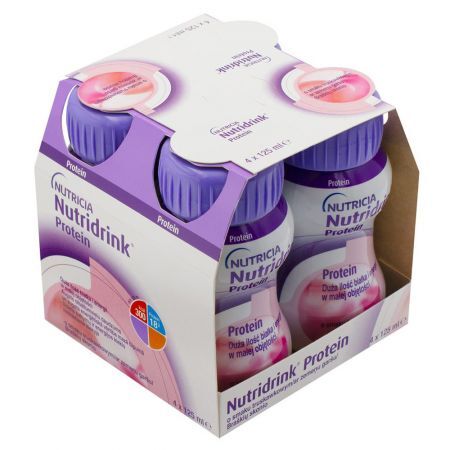 Nutridrink Protein, płyn o smaku truskawkowym, 4 szt x 125 ml + Bez recepty | Żywienie medyczne ++ Nutricia