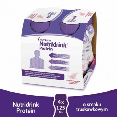Nutridrink Protein, płyn o smaku truskawkowym, 4 szt x 125 ml + Bez recepty | Żywienie medyczne ++ Nutricia