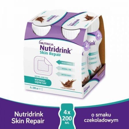 Nutridrink Skin Repair, płyn odżywczy o smaku czekoladowym, 4 szt. x 200 ml (dawniej Cubitan) + Bez recepty | Żywienie medyczne ++ Nutricia
