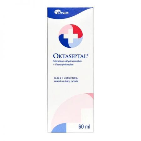 Oktaseptal, (0,10 g+2,00 g)/100 g aerozol na skórę, 60 ml + Kosmetyki i dermokosmetyki | Problemy skórne | Rany i otarcia | Preparaty odkażające i wspomagające gojenie ++ Unia
