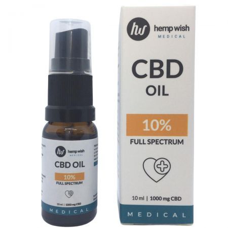 Olej konopny CBD 10% Full Spectrum, 10 ml Hempwish Medical + Bez recepty | Uspokajające i nasenne | Nerwy i stres ++ Cannabis Poland S.A.