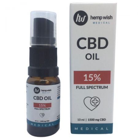 Olej konopny CBD 15% Full Spectrum, 10 ml Hempwish Medical + Bez recepty | Uspokajające i nasenne | Nerwy i stres ++ Cannabis Poland S.A.