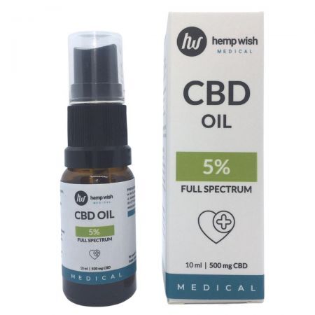 Olej konopny CBD 5% Full Spectrum, 10 ml Hempwish Medical + Bez recepty | Uspokajające i nasenne | Nerwy i stres ++ Cannabis Poland S.A.