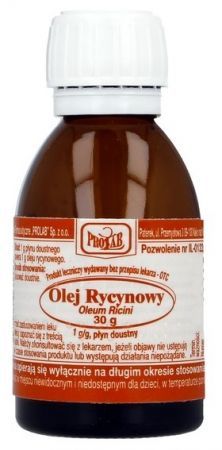 Olej rycynowy, Oleum Ricini, płyn doustny, 30 g (Prolab) + Bez recepty | Przewód pokarmowy i trawienie | Zaparcia ++ Prolab