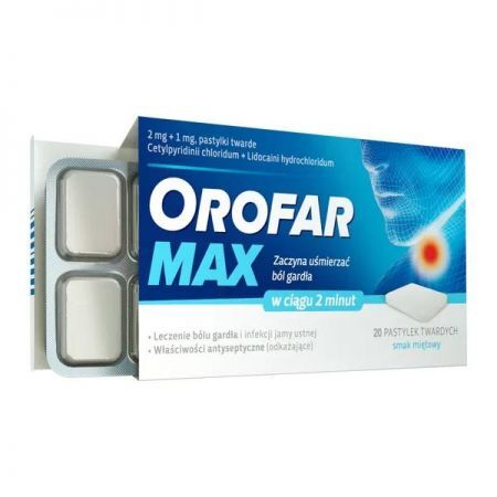 Orofar MAX, pastylki twarde, 20 szt. + Bez recepty | Przeciwbólowe | Ból gardła ++ Novartis