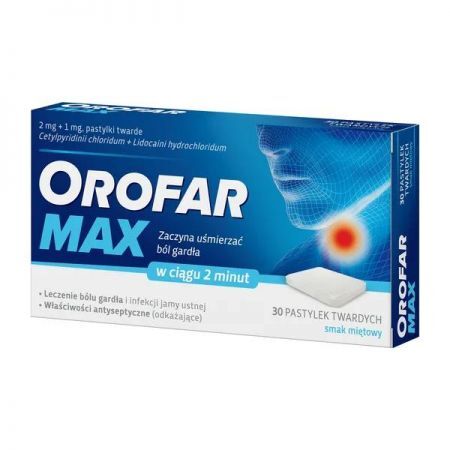 Orofar MAX, pastylki twarde, 30 szt. + Bez recepty | Przeciwbólowe | Ból gardła ++ Novartis