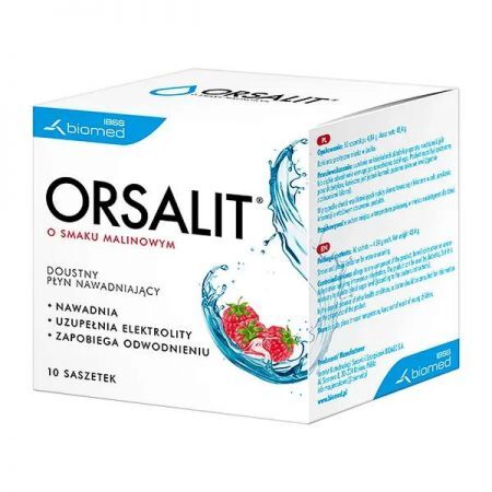 Orsalit, proszek o smaku malinowym, 10 saszetek + Bez recepty | Przewód pokarmowy i trawienie | Elektrolity ++ Ibss Biomed
