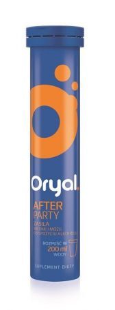 Oryal After Party, smak pomarańczowy tabletki musujące, 18 szt. + Bez recepty | Przewód pokarmowy i trawienie | Elektrolity ++ Us Pharmacia