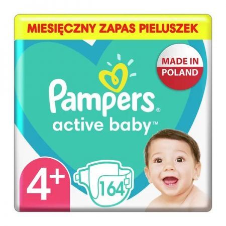 Pampers Active Baby 4+, pieluchy dla dzieci (10-15 kg), 164 szt. + Mama i dziecko | Akcesoria dla dziecka | Pieluszki, podkłady, chusteczki ++ Procter &amp; Gamble