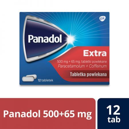 Panadol Extra, 500 mg+65 mg tabletki powlekane, 12 szt. + Bez recepty | Przeciwbólowe | Ból głowy i migrena ++ Glaxosmithkline