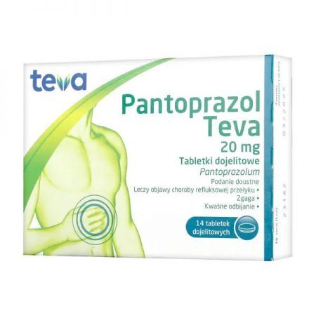 Pantoprazol Teva, 20 mg tabletki dojelitowe, 14 szt. + Bez recepty | Przewód pokarmowy i trawienie | Nadkwaśność i zgaga ++ Teva