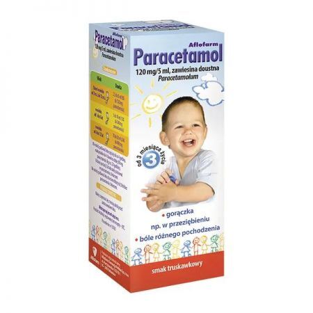 Paracetamol Aflofarm, 120 mg/5 ml zawiesina doustna smak truskawkowy, 100 ml + Mama i dziecko | Dolegliwości dziecięce | Gorączka ++ Aflofarm