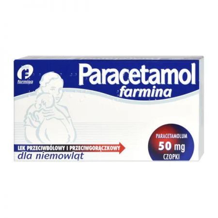 Paracetamol, czopki (dla niemowląt), 50 mg, 10 szt + Mama i dziecko | Dolegliwości dziecięce | Gorączka ++ Farmina