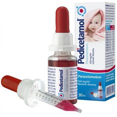 Pedicetamol, (100 mg/ml) krople dla dzieci i niemowląt od urodzenia, 30 ml + Mama i dziecko | Dolegliwości dziecięce | Gorączka ++ Polski Lek