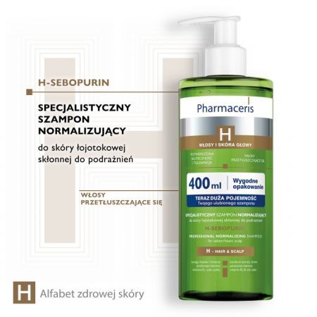 Pharmaceris H-Sebopurin, specjalistyczny szampon normalizujący do skóry łojotokowej, 400 ml + Kosmetyki i dermokosmetyki | Pielęgnacja | Włosy | Szampony ++ Laboratorium Kosmetyczne Dr Irena Eris