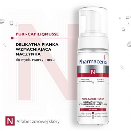 Pharmaceris N Puri-Capiliqmusse, delikatna pianka wzmacniająca naczynka do mycia twarzy i oczu, 150 ml + Kosmetyki i dermokosmetyki | Problemy skórne | Skóra naczynkowa ++ Laboratorium Kosmetyczne Dr Irena Eris