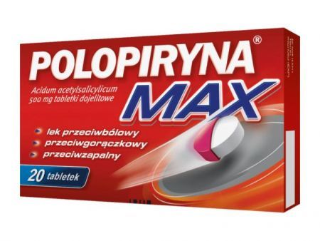 Polopiryna Max, 500 mg tabletki dojelitowe, 20 szt. + Bez recepty | Przeciwbólowe | Ból głowy i migrena ++ Polpharma