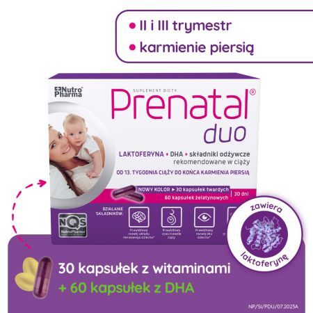 Prenatal Duo, 600 DHA kapsułki twarde, 30 szt. + kapsułki żelatynowe, 60 szt. + Mama i dziecko | Ciąża i poród | Witaminy dla kobiet w ciąży ++ Nutropharma