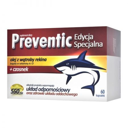 Preventic Edycja Specjalna, 550 mg kapsułki, 60 szt. + Bez recepty | Odporność | Tran i olej z wątroby rekina ++ Aflofarm