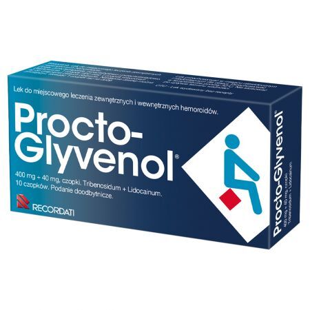 Procto-Glyvenol, 400 mg + 40 mg czopki doodbytnicze, 10 szt. + Bez recepty | Serce i krążenie | Hemoroidy ++ Recordati