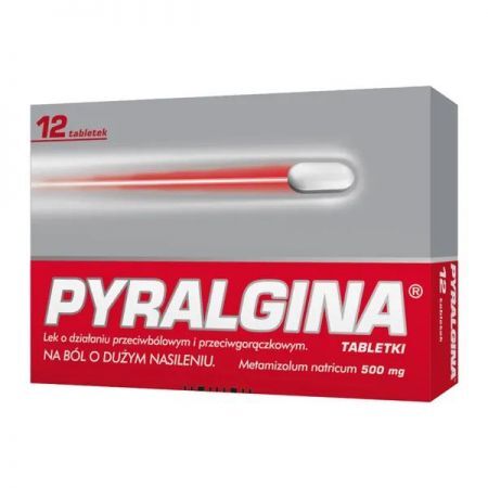 Pyralgina, 500 mg tabletki, 12 szt + Bez recepty | Przeziębienie i grypa | Gorączka ++ Polpharma