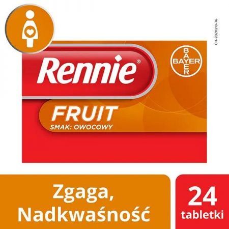 Rennie Fruit, 680 mg + 80 mg tabletki do ssania smak owocowy, 24 szt. + Bez recepty | Przewód pokarmowy i trawienie | Niestrawność ++ Bayer