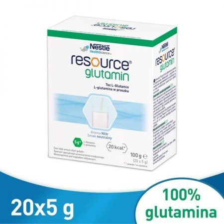 Resource Glutamin, proszek smak neutralny, 100 g (5 g x 20 saszetek) + Bez recepty ++ Nestle