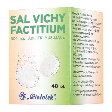 Sal Vichy factitium, 600mg tabletki musujące, 40 szt. + Bez recepty | Przewód pokarmowy i trawienie | Nadkwaśność i zgaga ++ Ziołolek