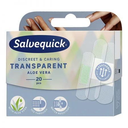 Salvequick Aloe Vera, plastry transparentne, 20 szt. + Sprzęt i wyroby medyczne | Materiały opatrunkowe | Plastry ++ Cederroth