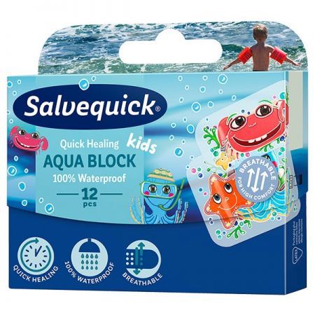 Salvequick Aqua Block Kids, plastry dla dzieci, 12 szt. + Sprzęt i wyroby medyczne | Materiały opatrunkowe | Plastry ++ Cederroth