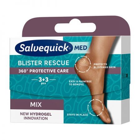 Salvequick Med Blister Rescue Pięty, mix plastry na pęcherze, 6 sztuk + Kosmetyki i dermokosmetyki | Problemy skórne | Odciski,pęcherze i zrogowacenia ++ Orkla