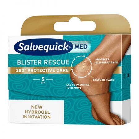 Salvequick Med Blister Rescue Pięty, plastry na pęcherze, 5 sztuk + Kosmetyki i dermokosmetyki | Problemy skórne | Odciski,pęcherze i zrogowacenia ++ Orkla