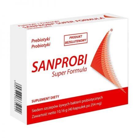 Sanprobi Super Formuła, kapsułki, 40 szt. + Bez recepty | Przeciwbólowe | Ból gardła ++ Sanprobi
