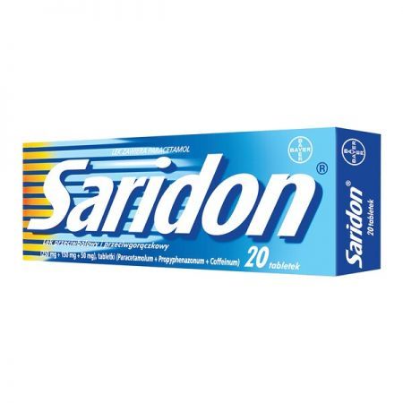Saridon, 250 mg+150 mg+50 mg tabletki, 20 szt. + Bez recepty | Przeciwbólowe | Ból głowy i migrena ++ Bayer