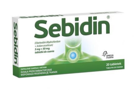 Sebidin, tabletki do ssania, 20 szt. + Bez recepty | Przeciwbólowe | Ból gardła ++ Omega Pharma