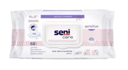 Seni Care Sensitive, nasączane chusteczki pielęgnacyjne, 68 sztuk + Sprzęt i wyroby medyczne | Pieluchy dla dorosłych | Preparaty higieniczne ++ Toruńskie Zakłady Materiałów Opatrunkowych