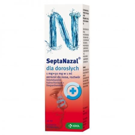 Septanazal dla dorosłych, (1 mg + 50 mg)/ml aerozol do nosa, 10 ml + Bez recepty | Przeziębienie i grypa | Katar i zapalenie zatok ++ Krka