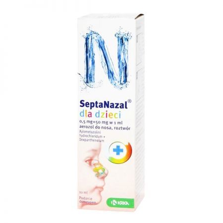 Septanazal dla dzieci, 0,5mg+50mg)/ml aerozol do nosa, 10 ml + Bez recepty | Przeziębienie i grypa | Katar i zapalenie zatok ++ Krka