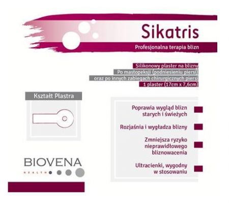 Sikatris, silikonowe plastry na blizny po mastopeksji 17cm x 7,6cm, 1 szt. + Kosmetyki i dermokosmetyki | Problemy skórne | Blizny i przebarwienia ++ Biovena Health