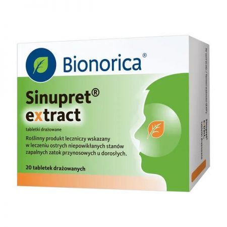 Sinupret extract, 160 mg tabletki drażowane, 20 szt. + Bez recepty | Przeziębienie i grypa | Katar i zapalenie zatok ++ Bionorica