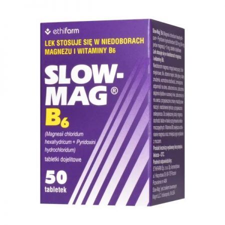 Slow-Mag B6, tabletki powlekane dojelitowe, 50 szt. + Bez recepty | Witaminy i minerały | Magnez i potas ++ Ethifarm