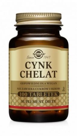 SOLGAR Cynk chelat aminokwasowy - 100 tabletek + Bez recepty | Skóra, włosy i paznokcie ++ Solgar
