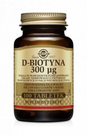 SOLGAR, D-Biotyna  300 ug, 100 tabletek + Bez recepty | Skóra, włosy i paznokcie ++ Solgar Polska