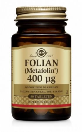 Solgar Folian (Metafolin), 400 µg tabletki, 50 szt. + Bez recepty | Witaminy i minerały | Dla kobiet ++ Solgar