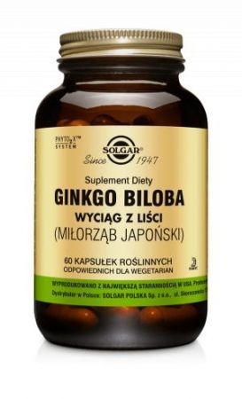 SOLGAR, Ginkgo Biloba (Miłorząb Japoński), 60 kapsułek + Bez recepty | Oczy i wzrok | Witaminy na oczy ++ Solgar