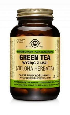 SOLGAR Green Tea Zielona Herbata, kaps.,wyc.z liści, 60 szt + Bez recepty | Serce i krążenie | Wzmocnienie serca ++ Solgar Polska